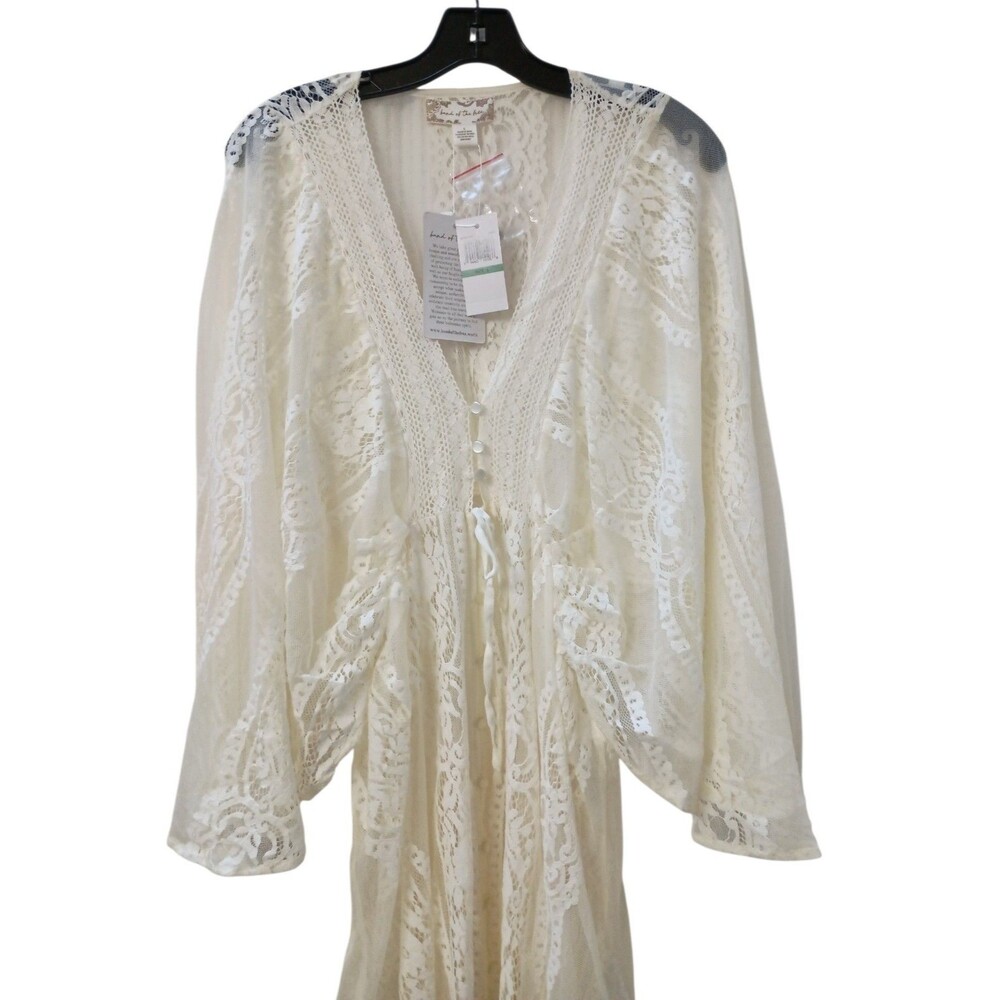 Band of the Free Lace Kimono Boho Duster Ivory Sheer Maxi Festival Beach Coverup - Picture 5 of 7
